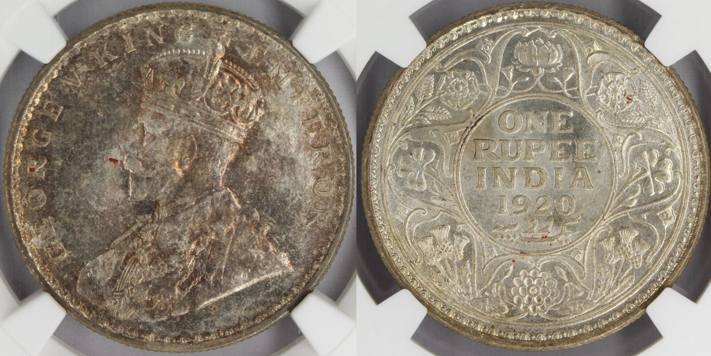 1920 (C) India Silver Rupee Coin NGC MS64