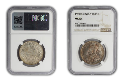 1920 (C) India Silver Rupee Coin NGC MS64