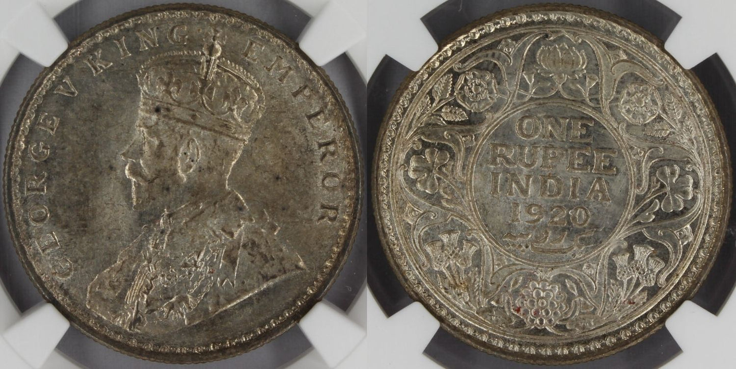 1920 (C) India Silver Rupee Coin NGC MS64