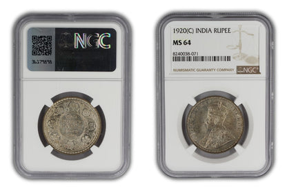 1920 (C) India Silver Rupee Coin NGC MS64