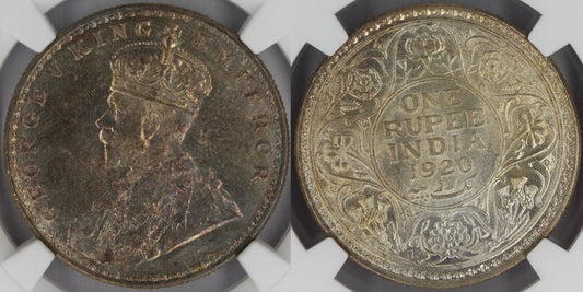 1920 (C) India Silver Rupee Coin NGC MS64
