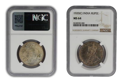 1920 (C) India Silver Rupee Coin NGC MS64