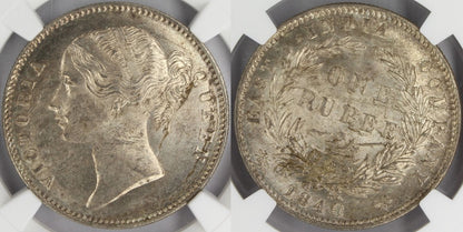 1840 India Silver Rupee Coin NGC MS 63