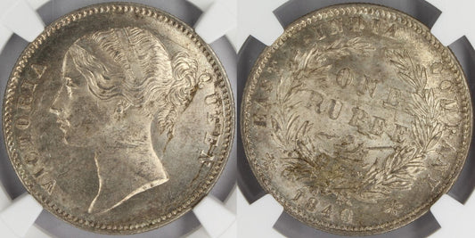 1840 India Silver Rupee Coin NGC MS 63