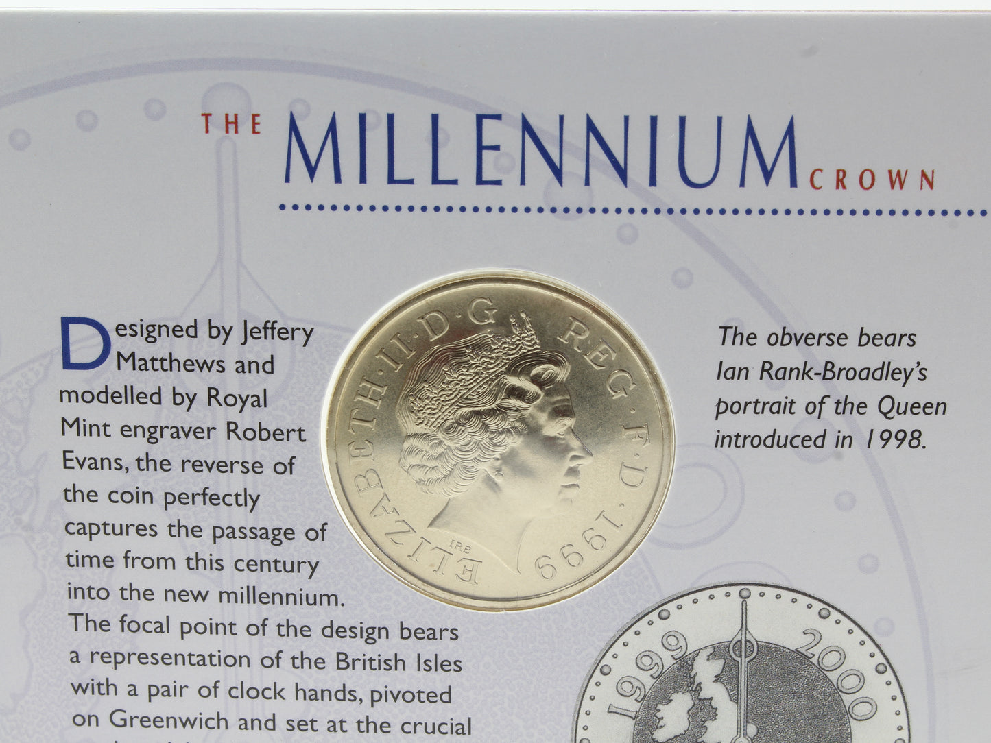 1999 UK five pound £5 Millennium 2000 coin in BU Royal Mint pack