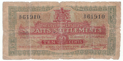 1919 Strait Settlements 10 Cents P86-G