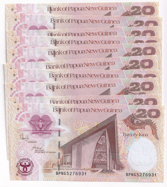 2008 Papua New Guinea 20 Kina P36a-UNC x 10 Pieces