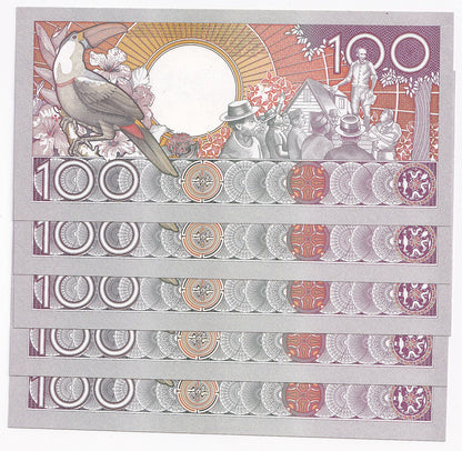 1986 Suriname 100 Gulden Note P13A x 5