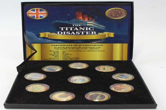 Great Britain Titanic 10 Coloured Elizabeth II Half Penny Coin Set