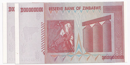 2008 Zimbabwe 20 Trillion Dollars Note P89-UNC x 2