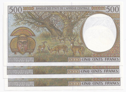2000 Central Africa States 500 Chad Francs Note P606C-UNC x 3