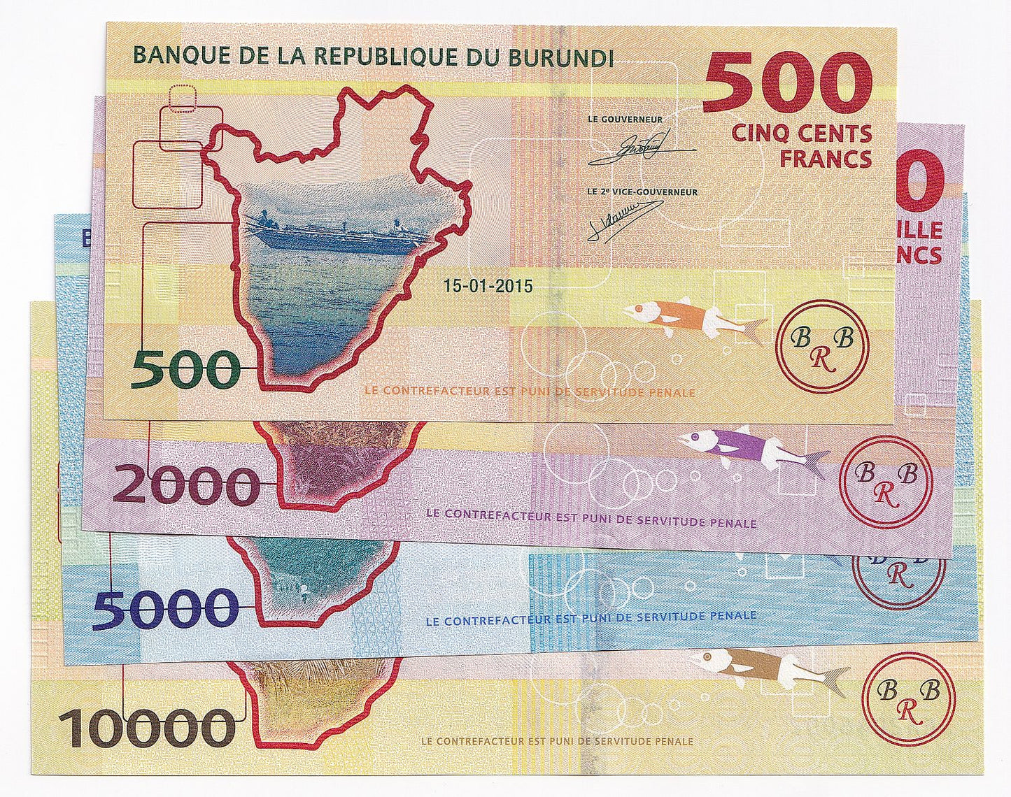 2015 Burundi 10000, 5000, 2000, 1000 Francs Note-UNC