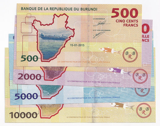 2015 Burundi 10000, 5000, 2000, 1000 Francs Note-UNC