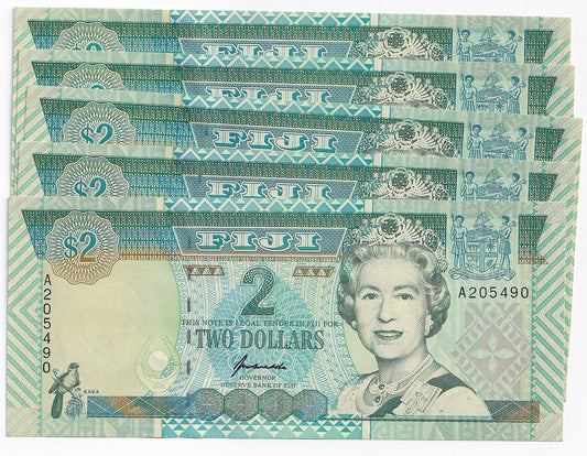 1996 Fiji $2 P96A-UNC x 5 Pieces