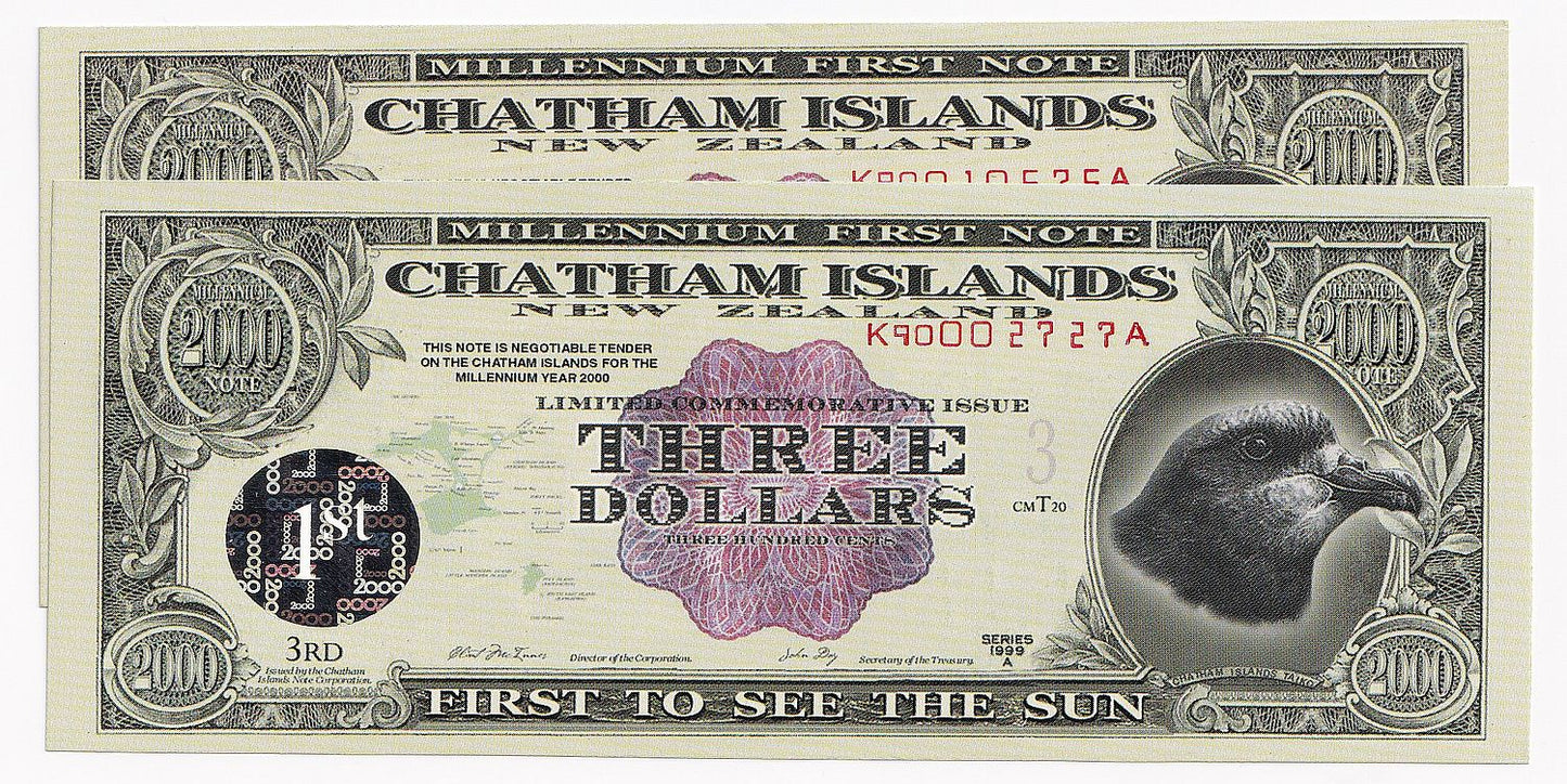 2000 Chatham Islands $3 Fantasy Note-UNC x 2