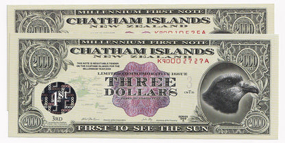2000 Chatham Islands $3 Fantasy Note-UNC x 2