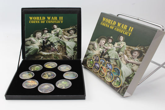 World War II Coins of Conflict 24k Gold Plated Enamel Penny 9 Coin Collection