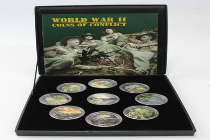 World War II Coins of Conflict 24k Gold Plated Enamel Penny 9 Coin Collection