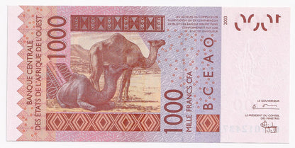 2003 West Africa States 1000 Francs Note P315T-UNC