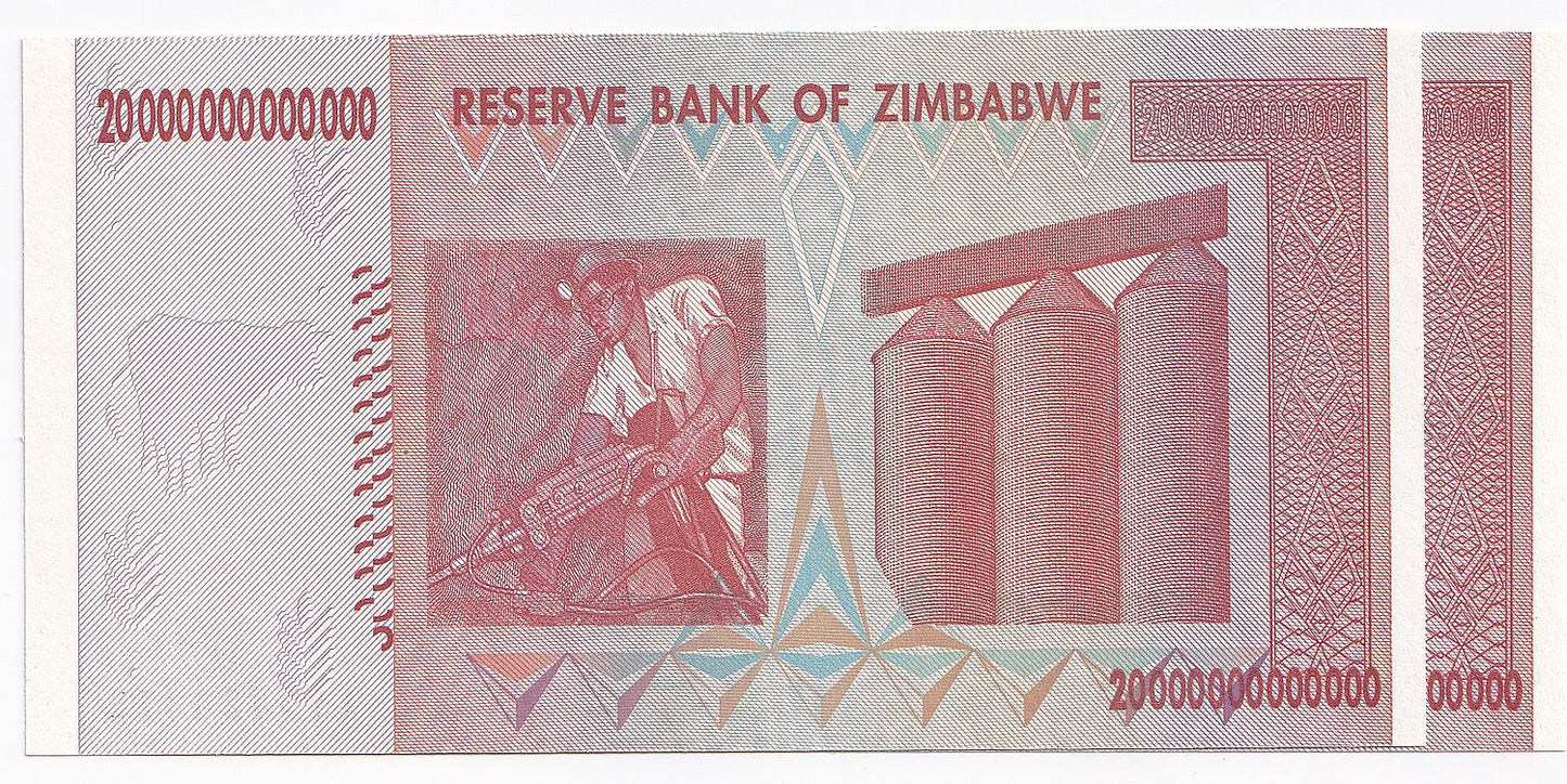 2008 Zimbabwe 20 Trillion Dollars Note P89-UNC x 2