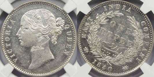 1840 India (C or B) Silver Rupee Coin NGC MS 61 MINT ERROR OBVERSE LAMINATION