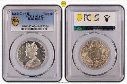 1862 C or B British India Rupee Coin PCGS MS62