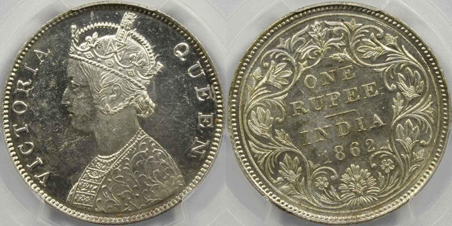 1862 C or B British India Rupee Coin PCGS MS62