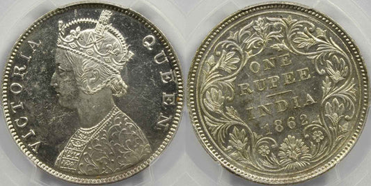 1862 C or B British India Rupee Coin PCGS MS62