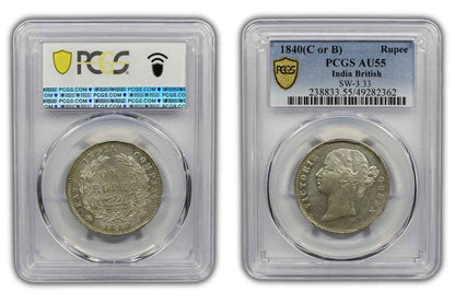 1840 India (C or B) Silver Rupee Coin PCGS AU 55