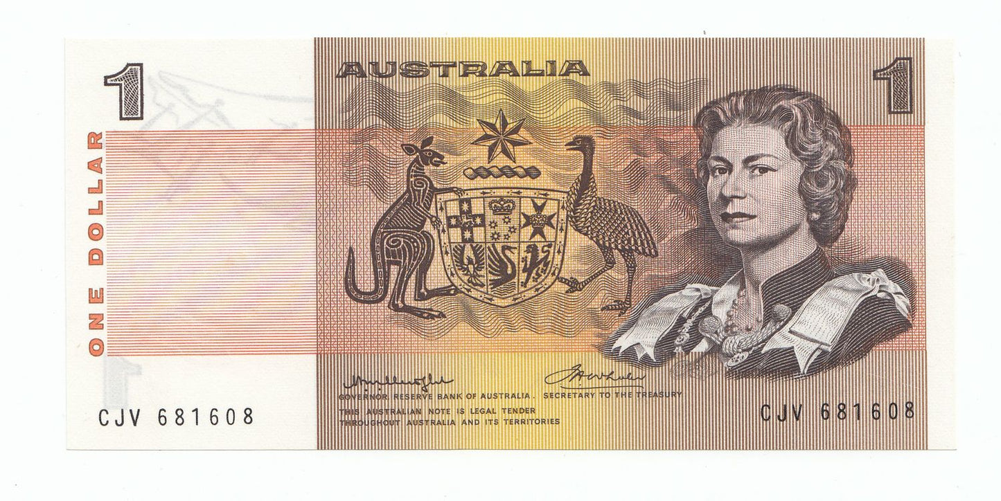 1976 Australia Knight Wheeler SIDE THREAD $1 Note UNC