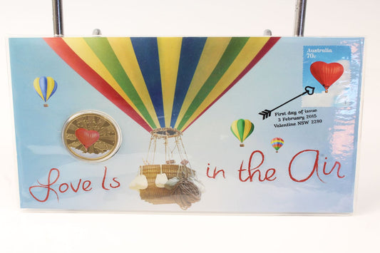 2015 Tuvalu $1 Valentine's Day Love is in the Air Coloured Coin On Card