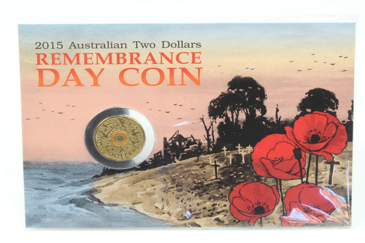 2015 Australia $2 Flanders Field Remembrance Day Coloured Coin On Card