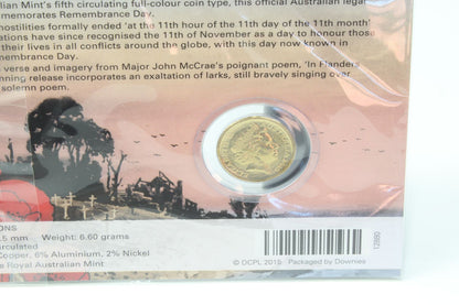2015 Australia $2 Flanders Field Remembrance Day Coloured Coin On Card