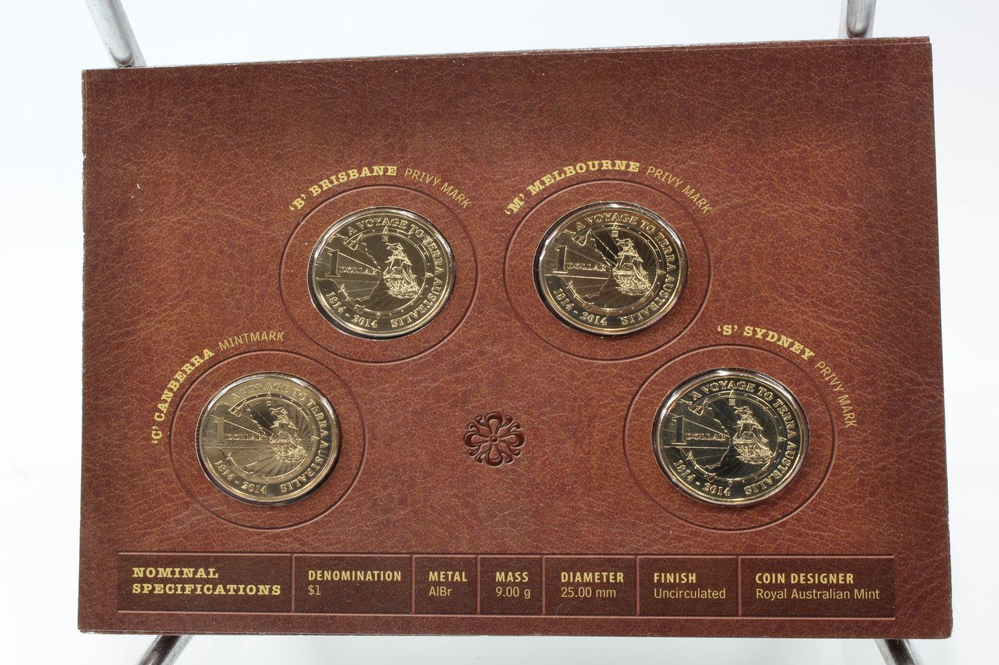 2014 Australia $1 A Voyage to Terra Australis Four Coin mintmark and privy mark set