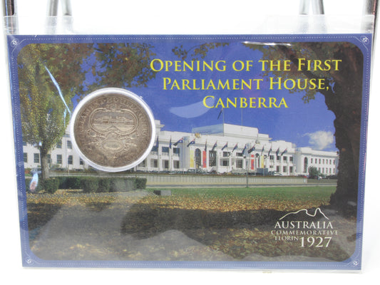 1927 Opening of The First Parliament House Canberra 1 Florin F-VF On Card