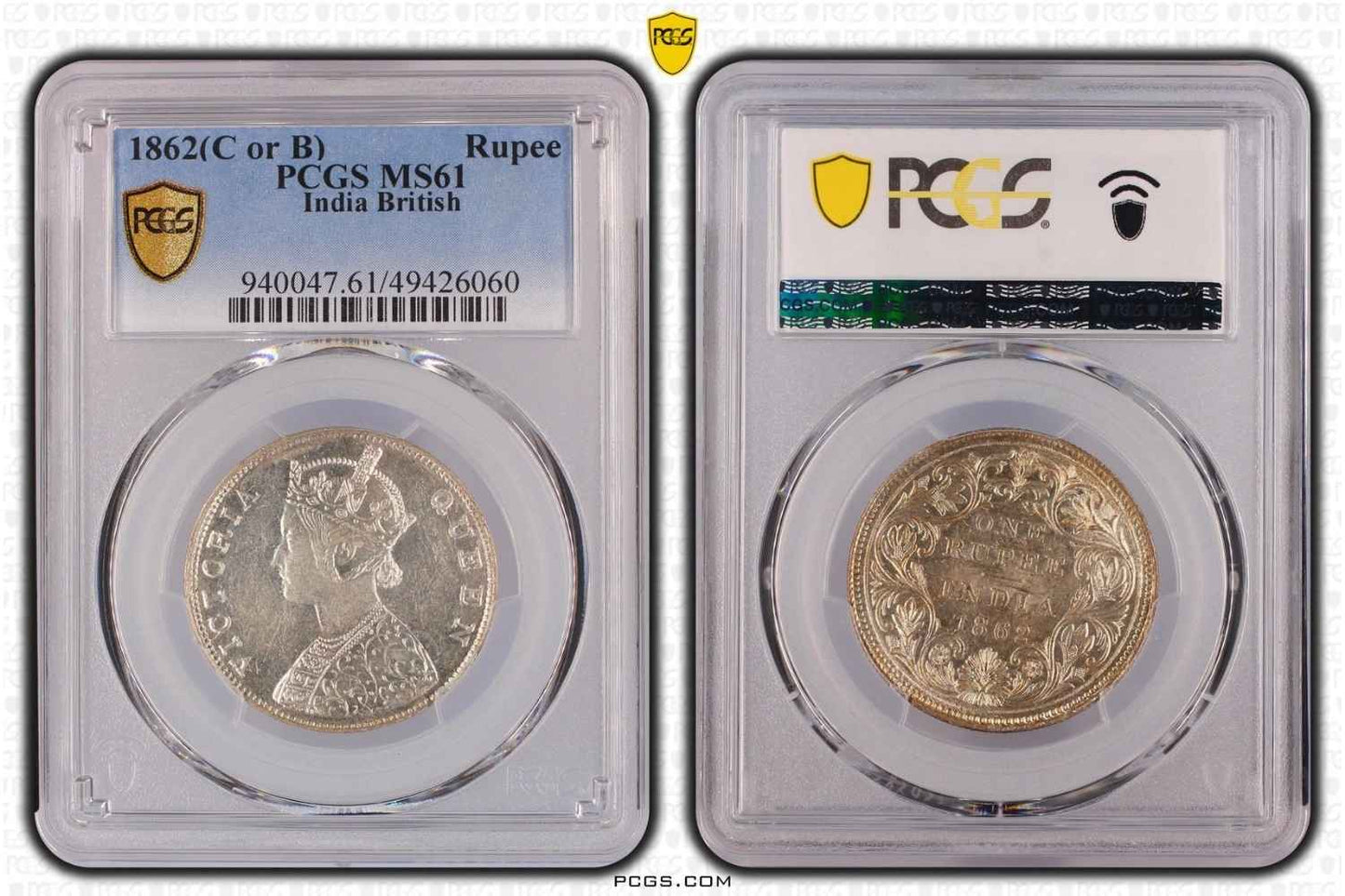 1862 C or B British India Rupee Coin PCGS MS61
