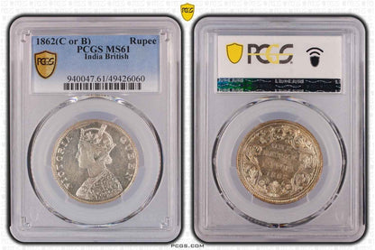 1862 C or B British India Rupee Coin PCGS MS61