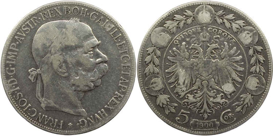1900 Austria Silver 5 Corona Coin gF - aVF Details