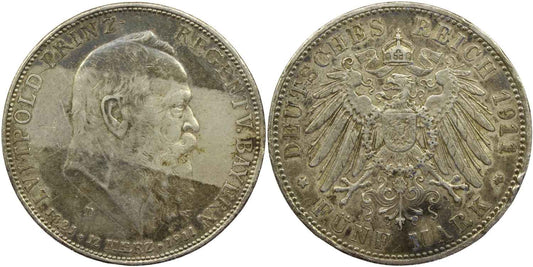 1911 Germany Silver 5 Mark Coin aEF Details