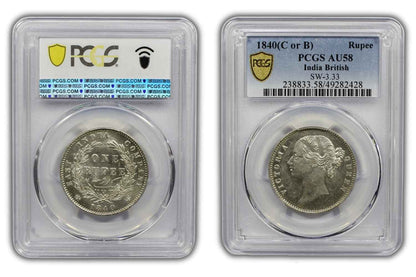1840 India (C or B) Silver Rupee Coin PCGS AU 58