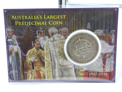 1938 Australia King George VI Silver Crown Coin EF On Card
