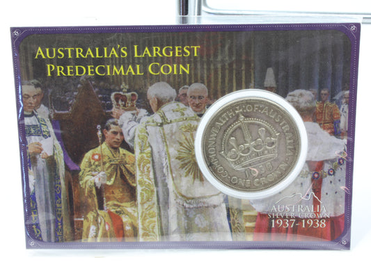 1938 Australia King George VI Silver Crown Coin EF On Card