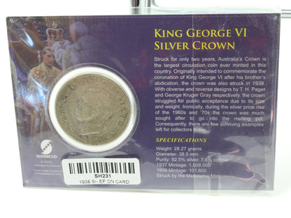 1938 Australia King George VI Silver Crown Coin EF On Card