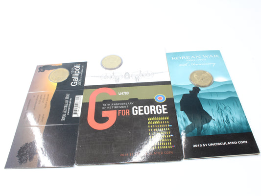 2005 & 2014-2015 Australia $1 Carded Coin X 3