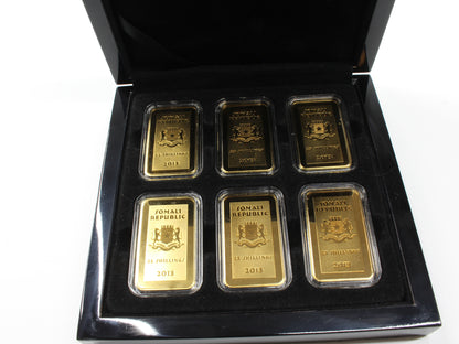 2013 Somali Mystical Creatures 25 Shillings Coloured Gold plated 6 Bar Set