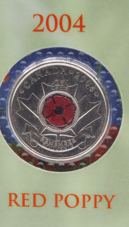 2004 2008 2010 Canada 25 Cents Red Poppy Coin