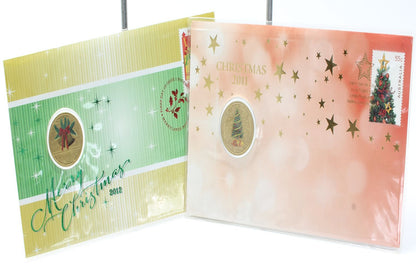 2011 & 2012 Australia Merry Christmas $1 Uncirculated Coloured Coin On Card