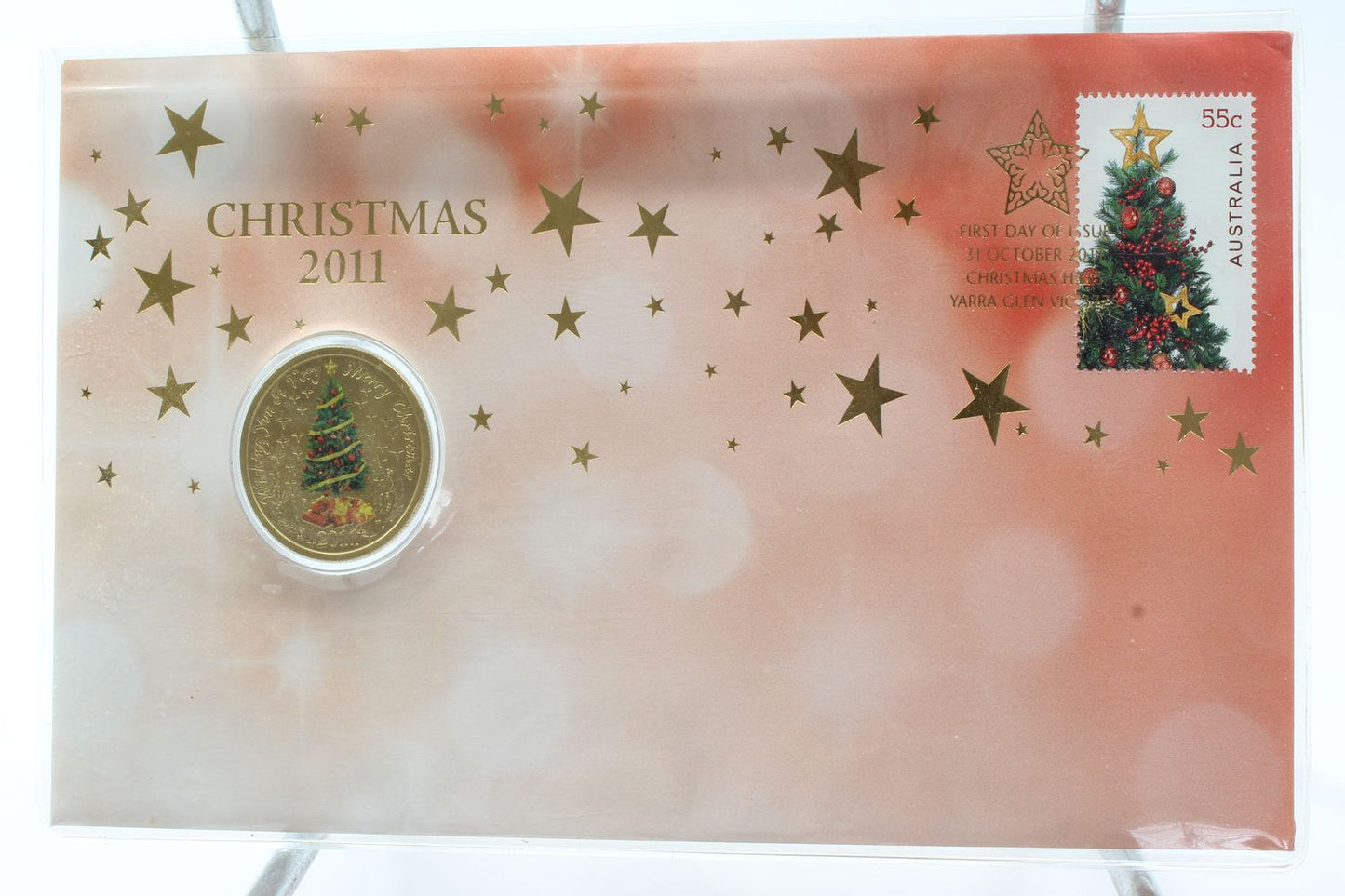 2011 & 2012 Australia Merry Christmas $1 Uncirculated Coloured Coin On Card