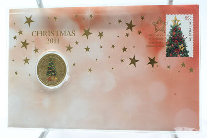 2011 & 2012 Australia Merry Christmas $1 Uncirculated Coloured Coin On Card