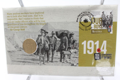 2014 Australia $1 Centenary of WW1 & Our Boys Uncirculated Coin On Card